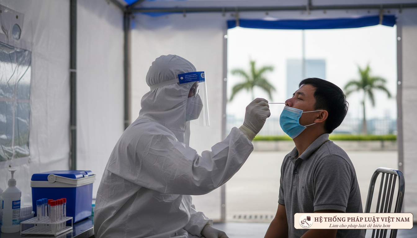 Nhân viên y tế lấy mẫu xét nghiệm RT-PCR tại Hà Nội