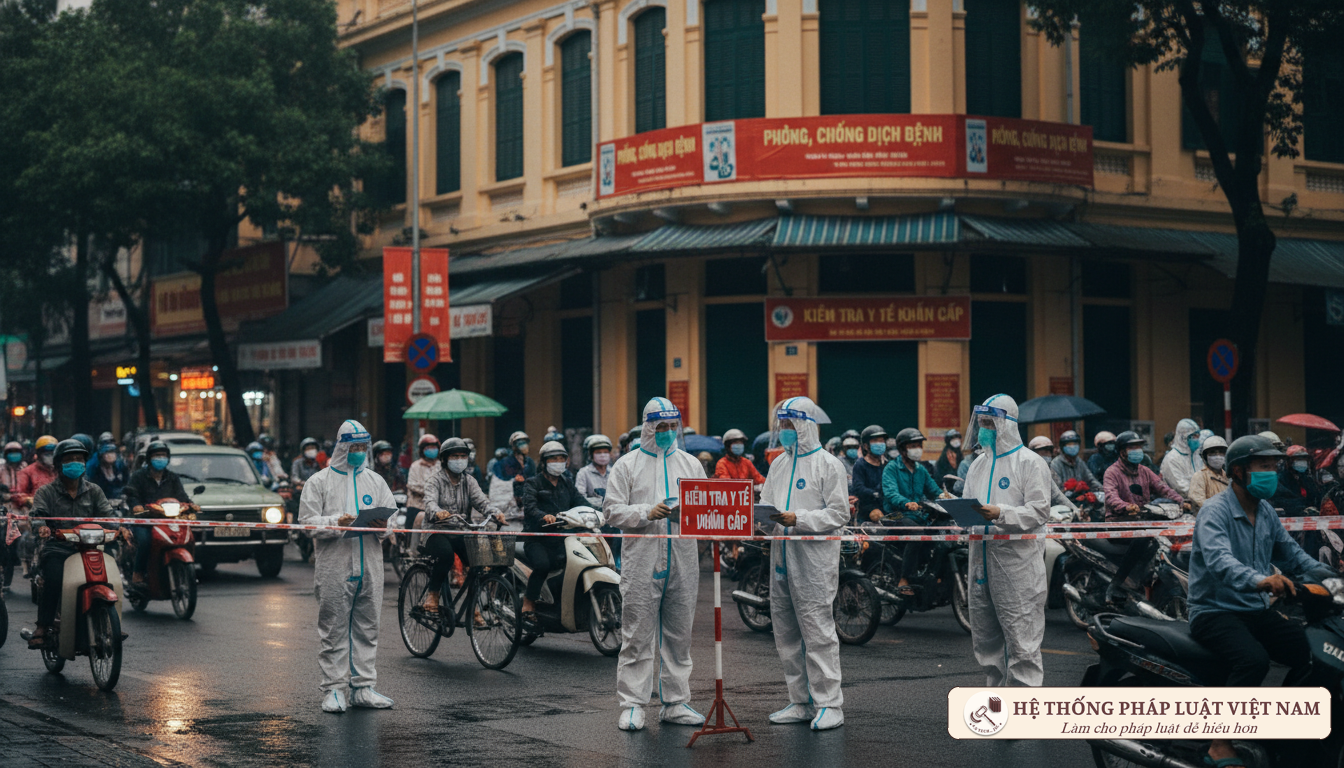 Lực lượng chức năng kiểm tra phòng dịch tại Hà Nội 2021