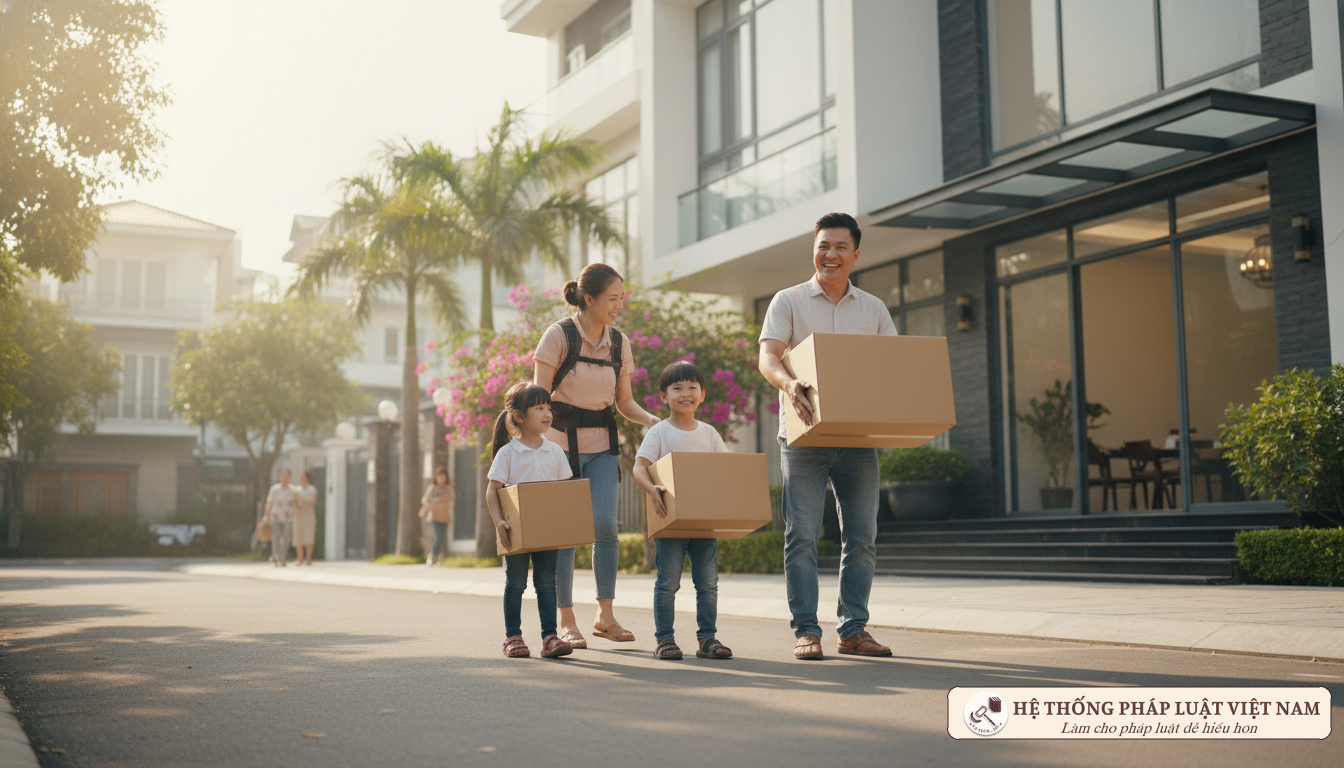 Gia đình hạnh phúc khi chuyển đến nhà mới