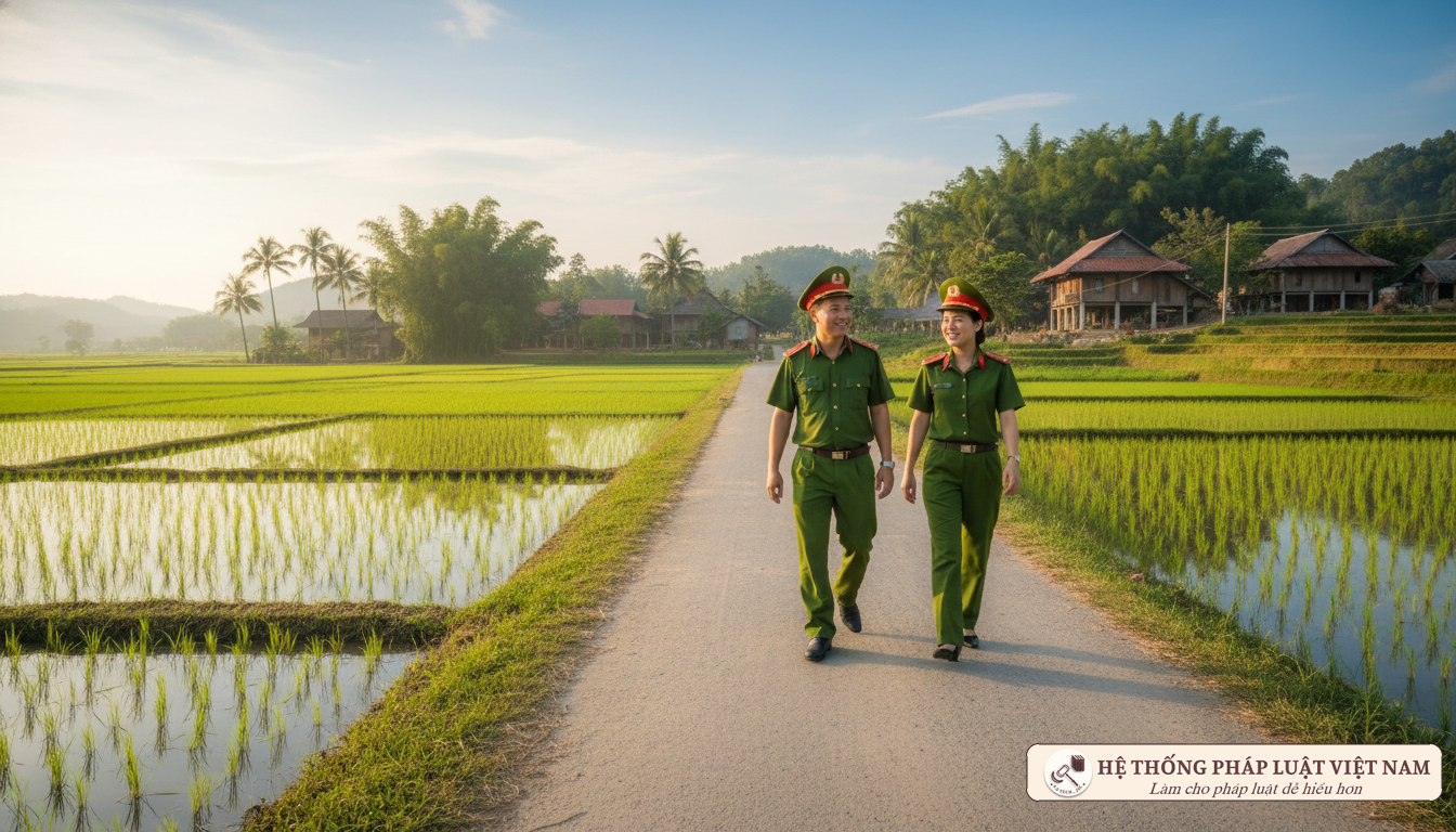 Công an xã tuần tra địa bàn nông thôn
