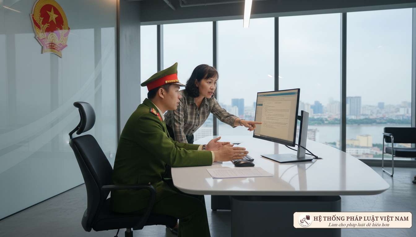 Cán bộ công an hỗ trợ người dân cập nhật dữ liệu dân cư