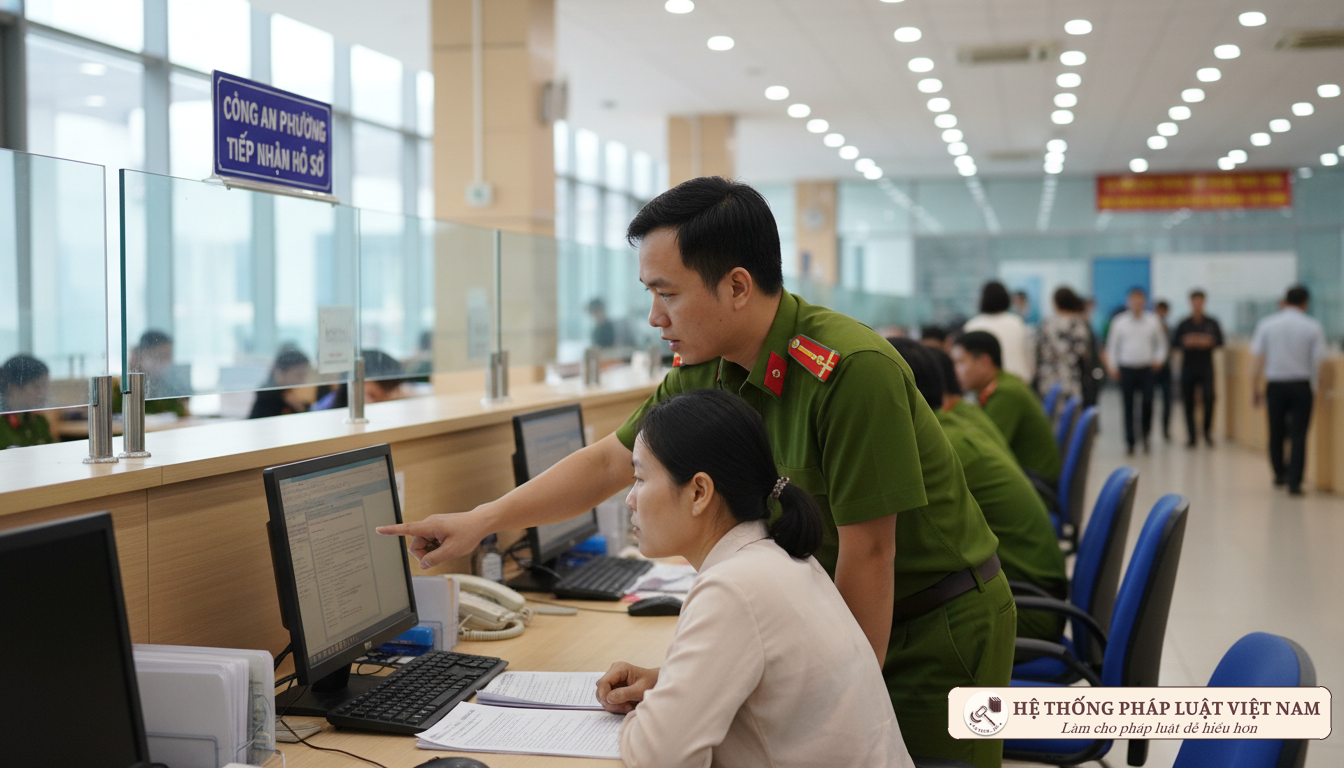 Cảnh sát giao thông hỗ trợ người dân tra cứu thông tin dân cư