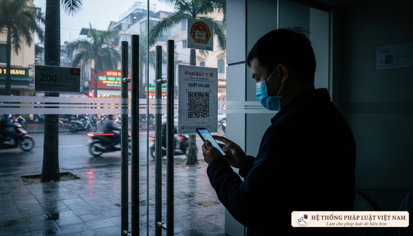Quét mã QR khai báo y tế tại Hà Nội 2021