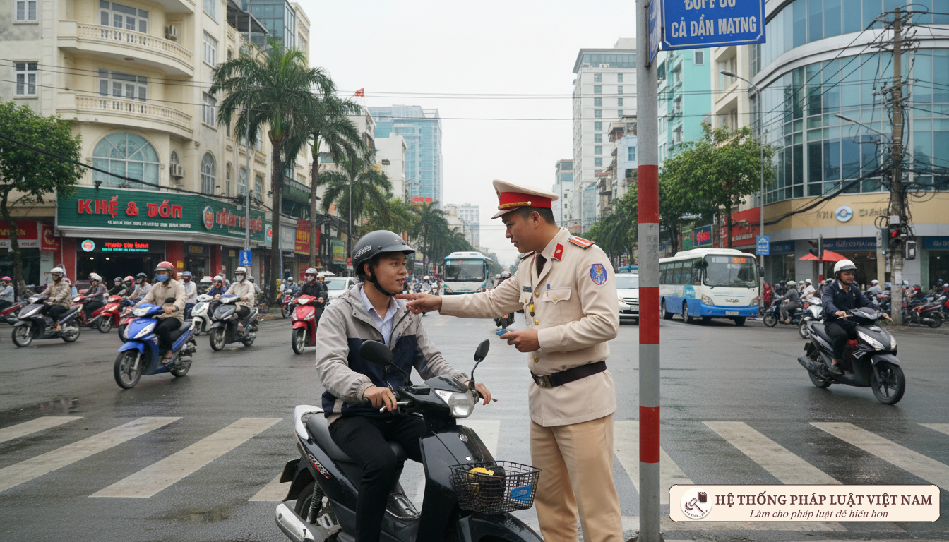 Cảnh sát giao thông kiểm tra xe máy điện