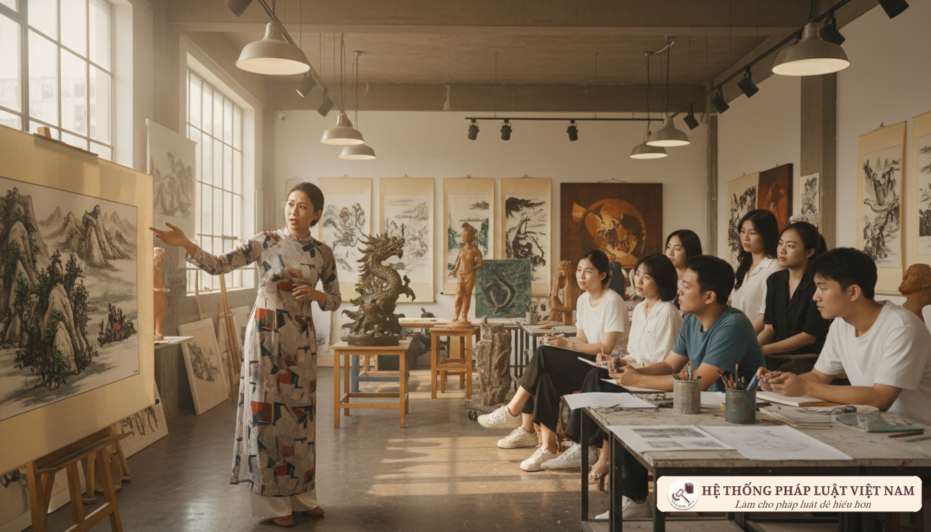 Giảng viên hướng dẫn sinh viên nghệ thuật