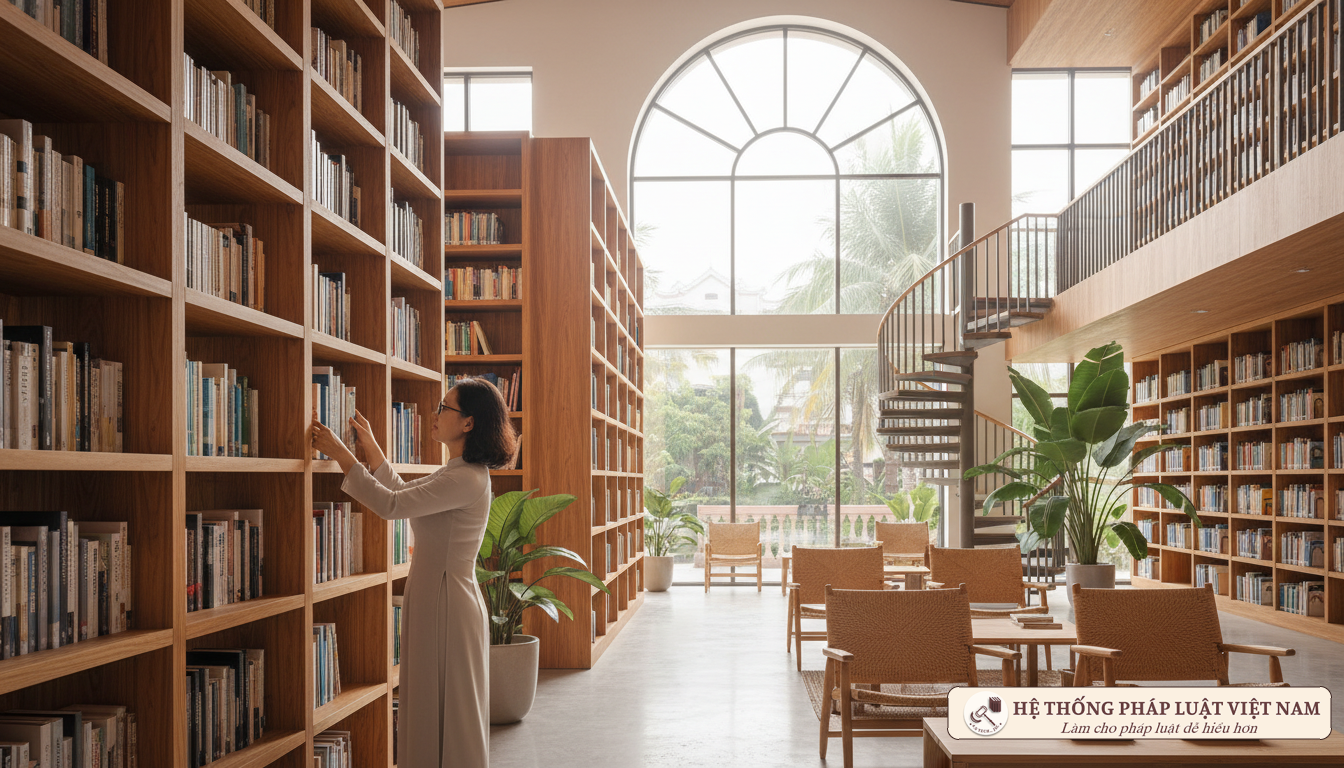 Nhân viên thư viện chuyên nghiệp đang làm việc