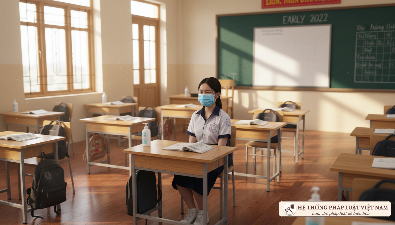 Học sinh Việt Nam đeo khẩu trang trong lớp học năm 2022