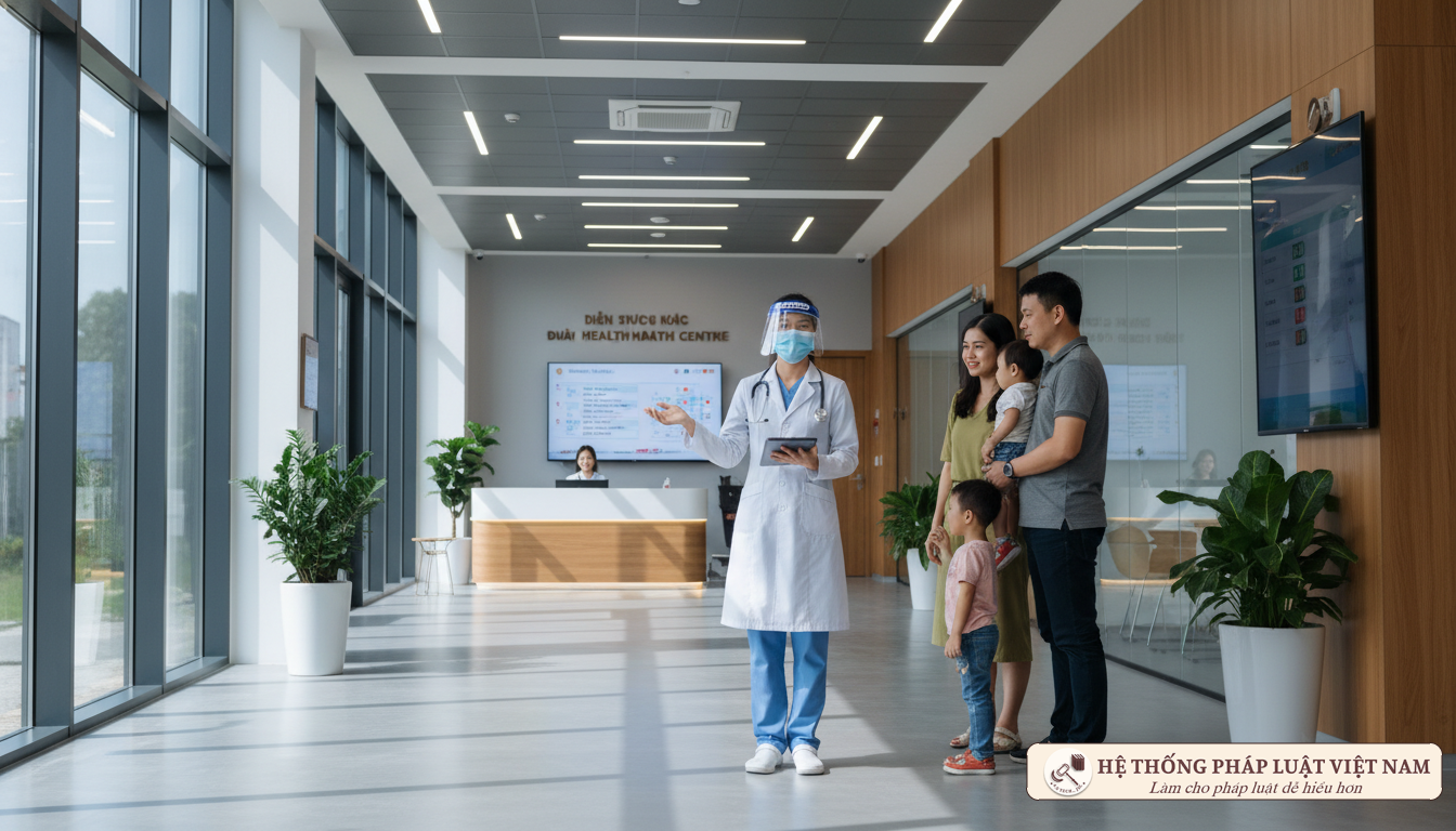 Nhân viên y tế công lập làm việc tại trung tâm y tế hiện đại