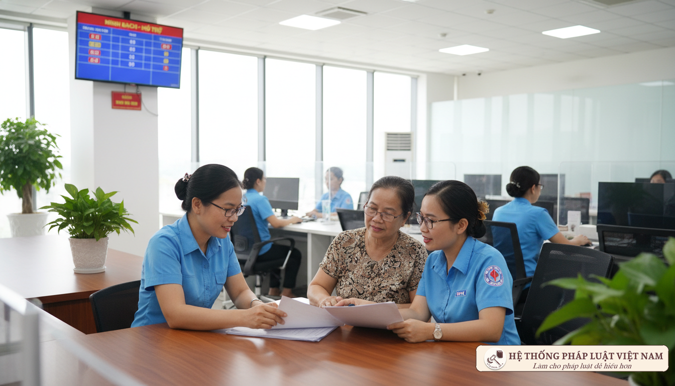 Cán bộ BHXH hướng dẫn người dân