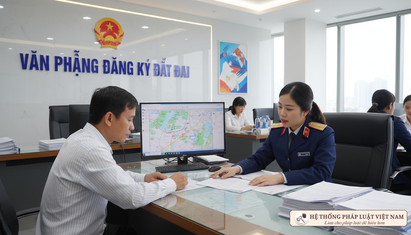 Người dân làm thủ tục đất đai tại cơ quan hành chính