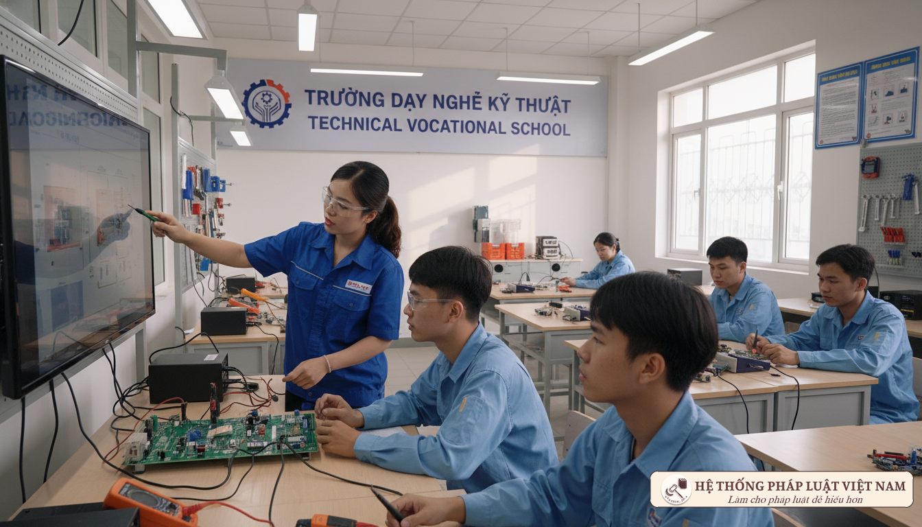 Giảng viên trường nghề hướng dẫn sinh viên thực hành
