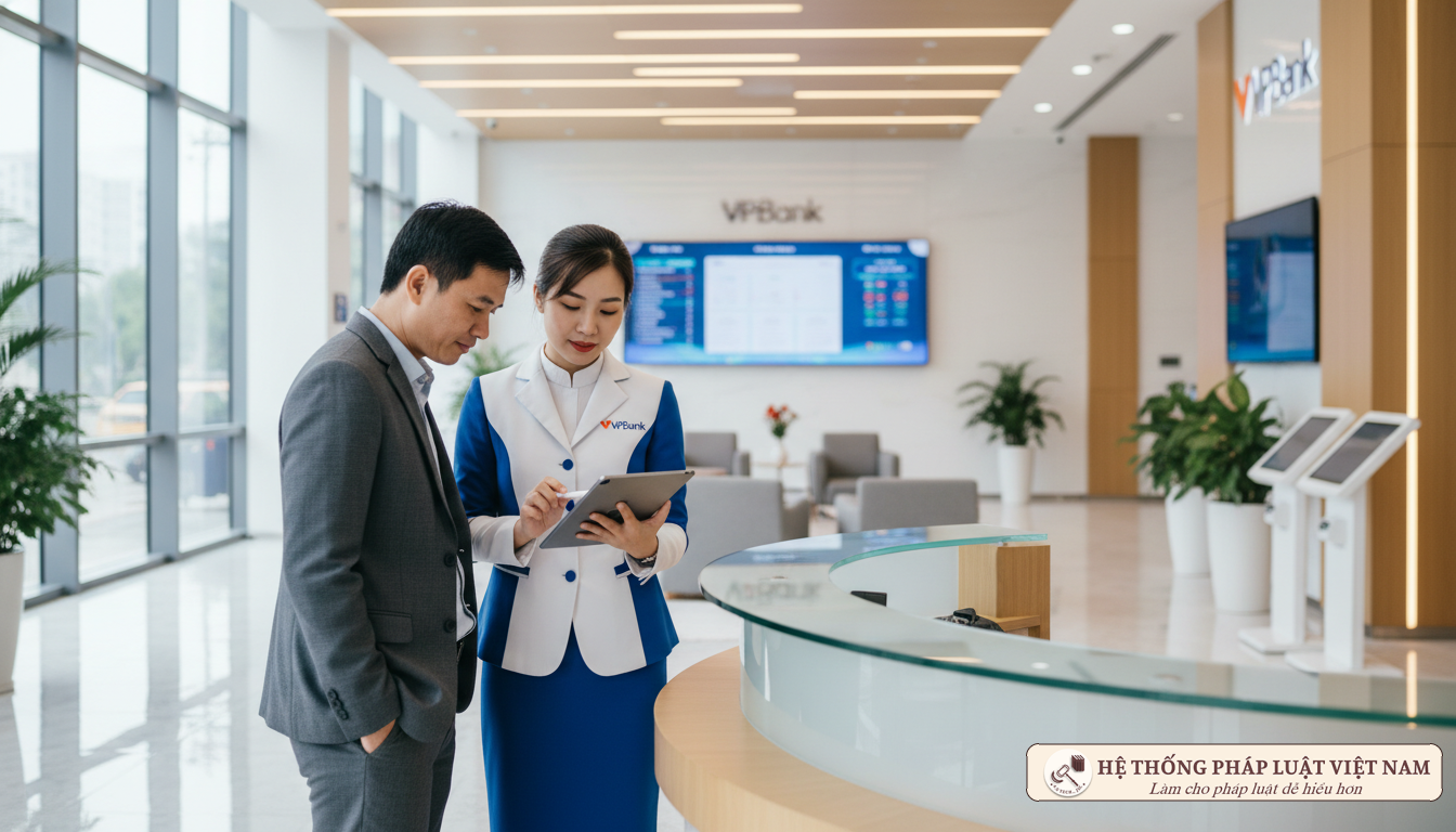 Nhân viên ngân hàng tư vấn cho khách hàng