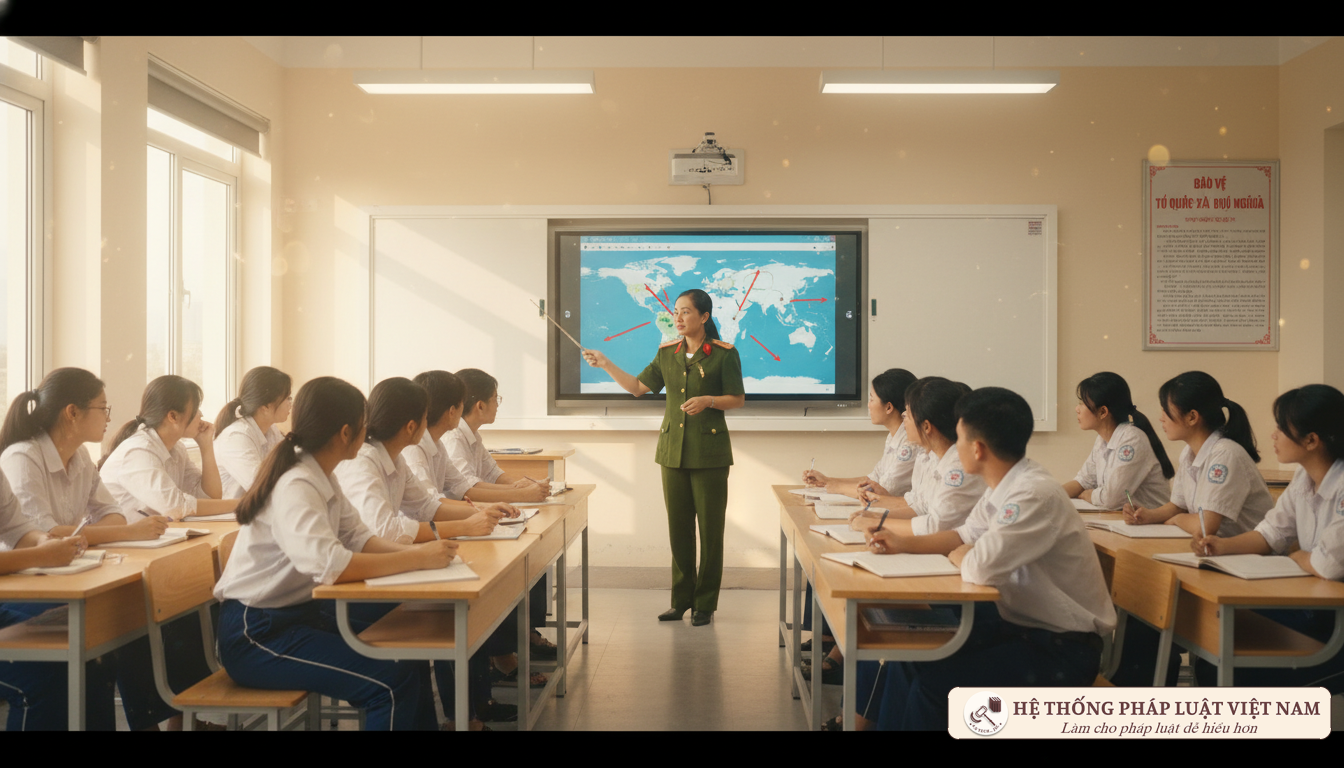 Giáo viên hướng dẫn học sinh về quốc phòng an ninh