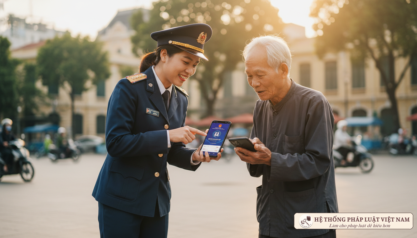 Cán bộ công an hướng dẫn người dân