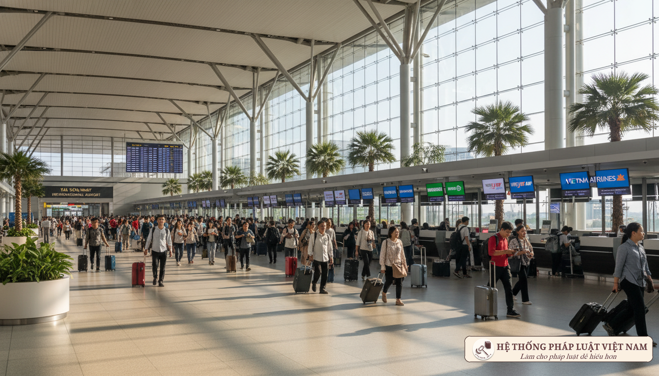 Hành khách tại nhà ga sân bay hiện đại ở Việt Nam
