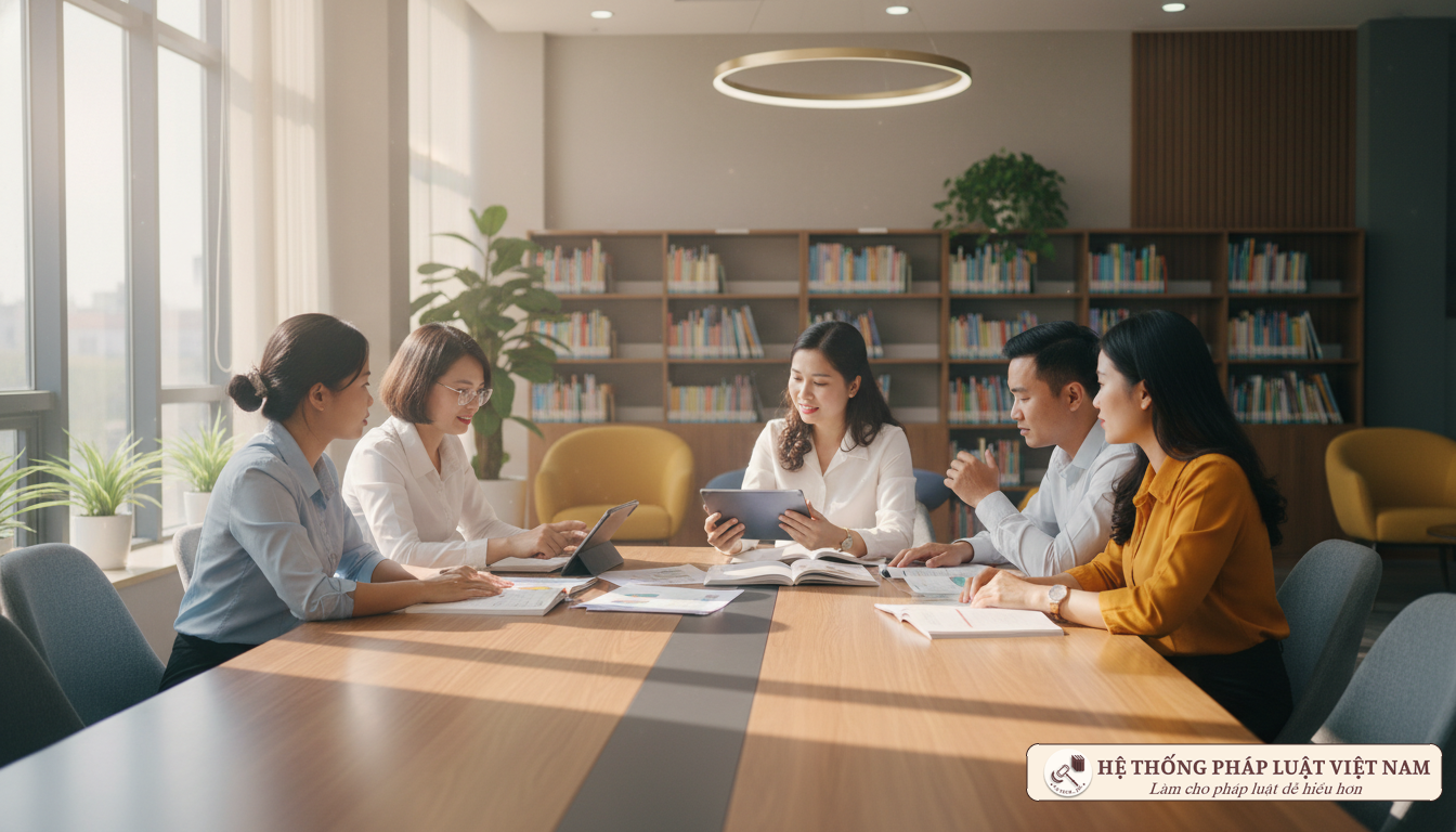Các giáo viên tiểu học thảo luận chuyên môn