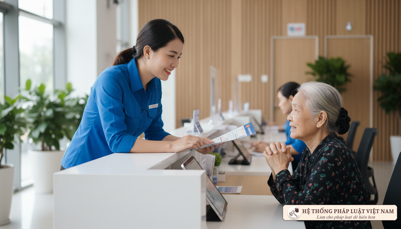 Cán bộ BHXH hướng dẫn người dân