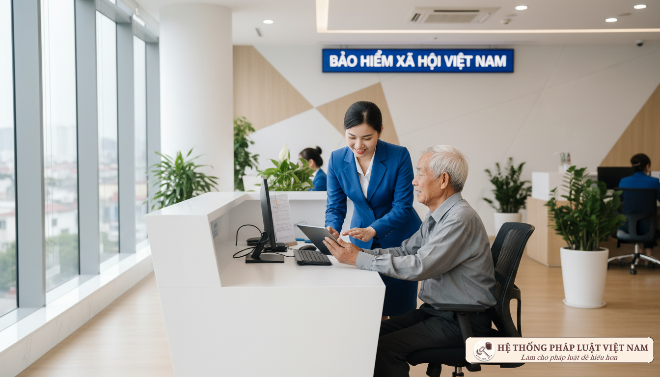 Cán bộ BHXH hướng dẫn người dân