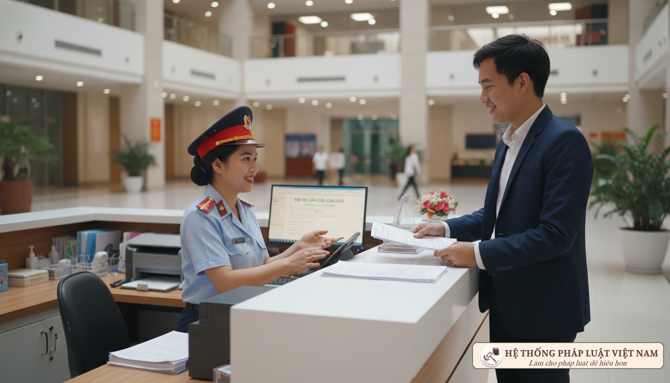 Cán bộ công an hướng dẫn làm thẻ Căn cước