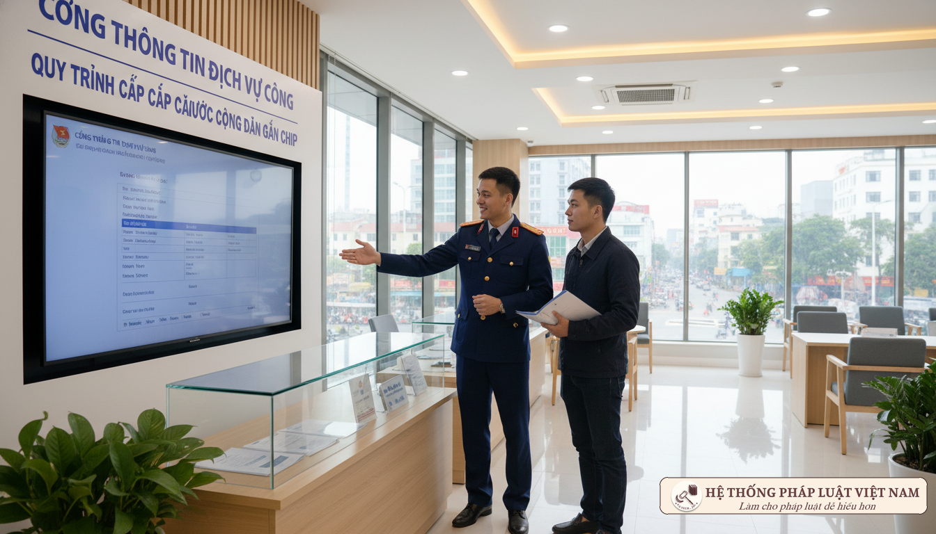 Cán bộ công an hướng dẫn làm thẻ Căn cước