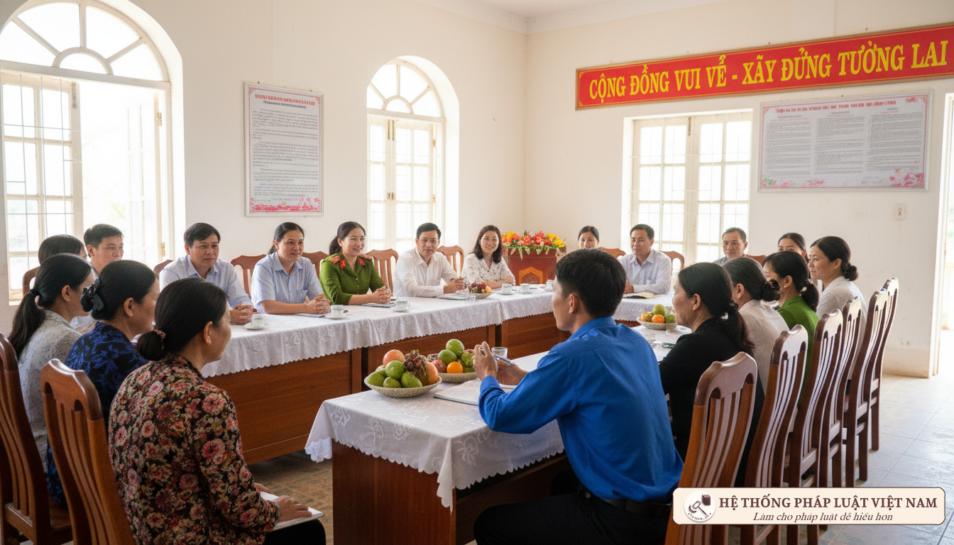 Cán bộ xã hướng dẫn người dân