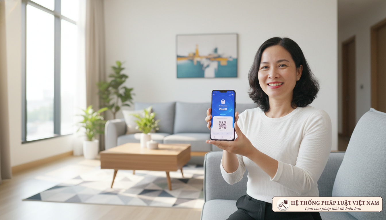 Mẹ sử dụng ứng dụng VNeID để quản lý thông tin cho con