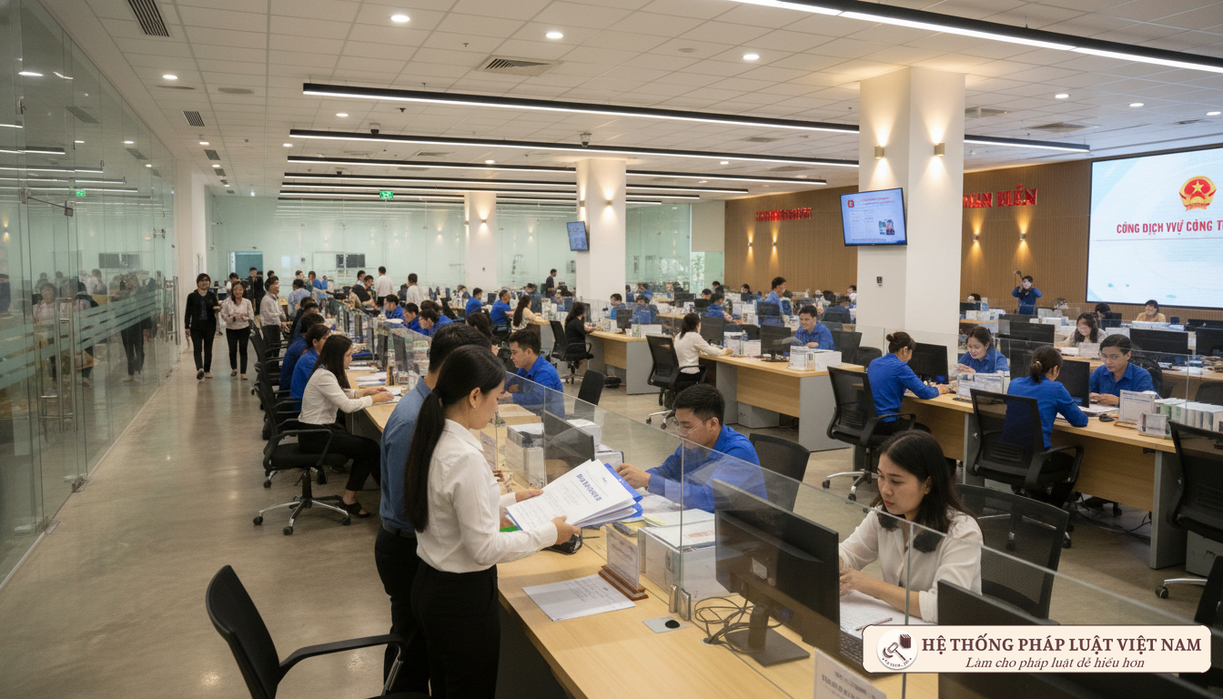 Người dân làm thủ tục đất đai tại cơ quan nhà nước