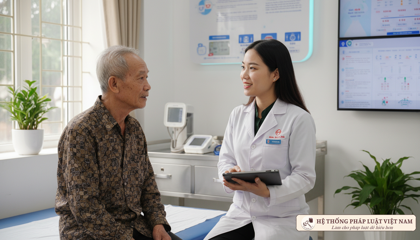 Bác sĩ tư vấn cho bệnh nhân tại trạm y tế xã