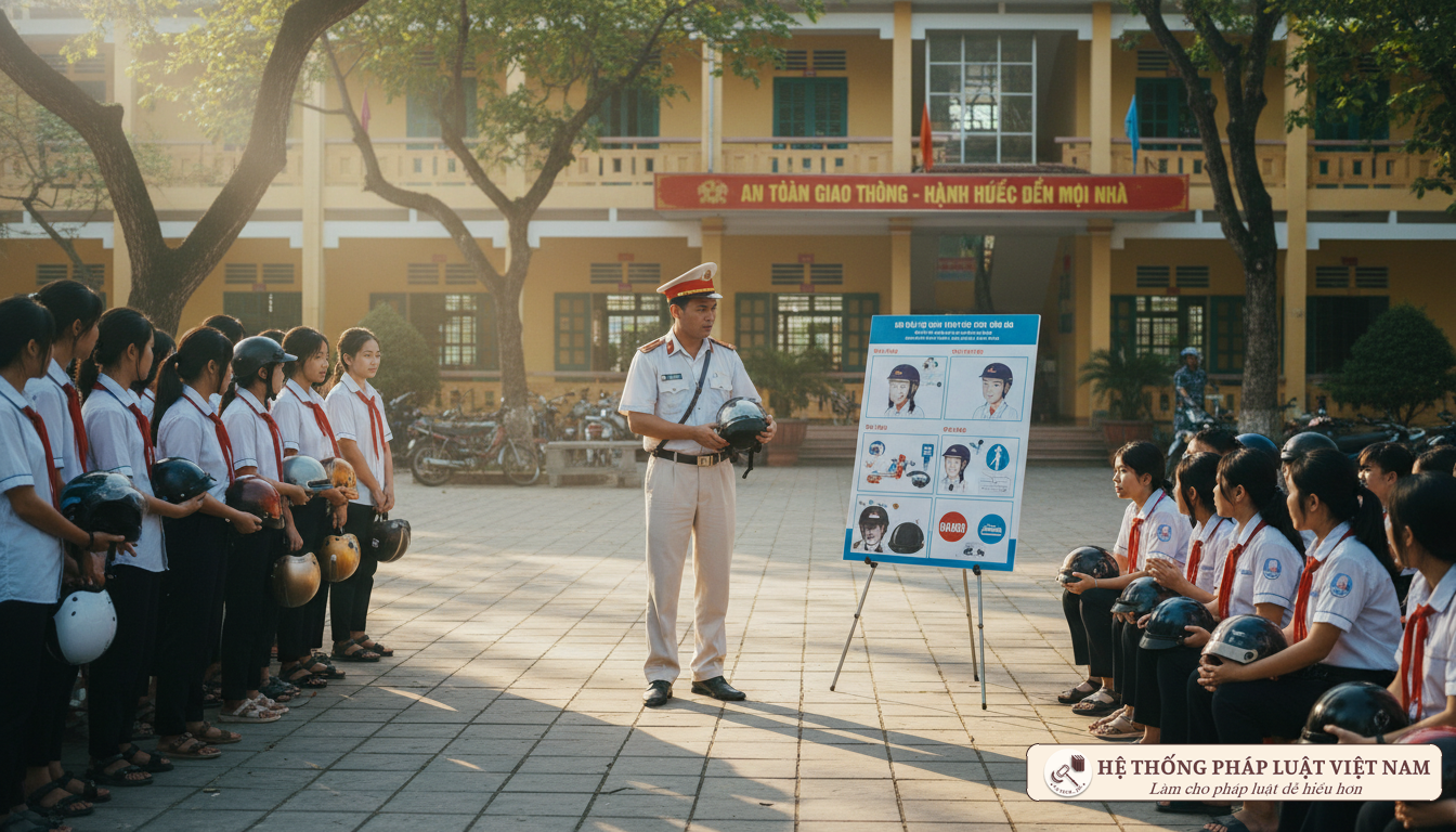 Cảnh sát giao thông tuyên truyền cho học sinh