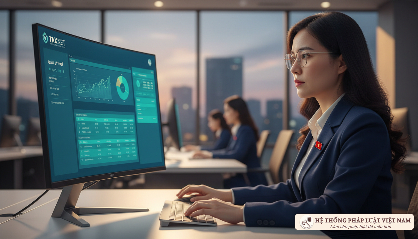 Cán bộ thuế làm việc trên hệ thống phần mềm