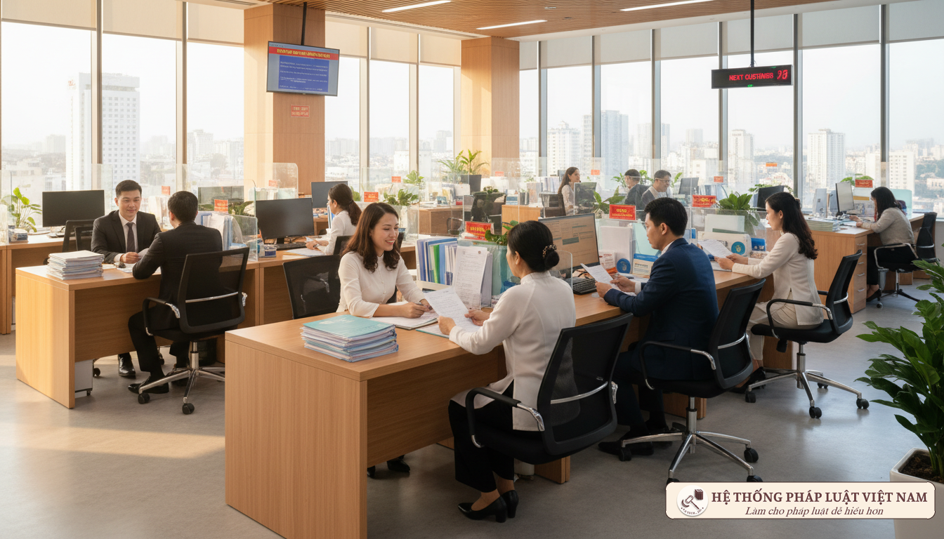 Cán bộ công chức làm việc tại bộ phận một cửa