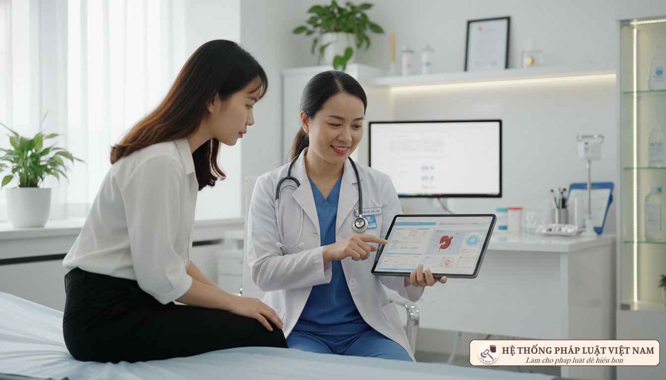Bác sĩ tư vấn cho bệnh nhân về quyền lợi bảo hiểm y tế