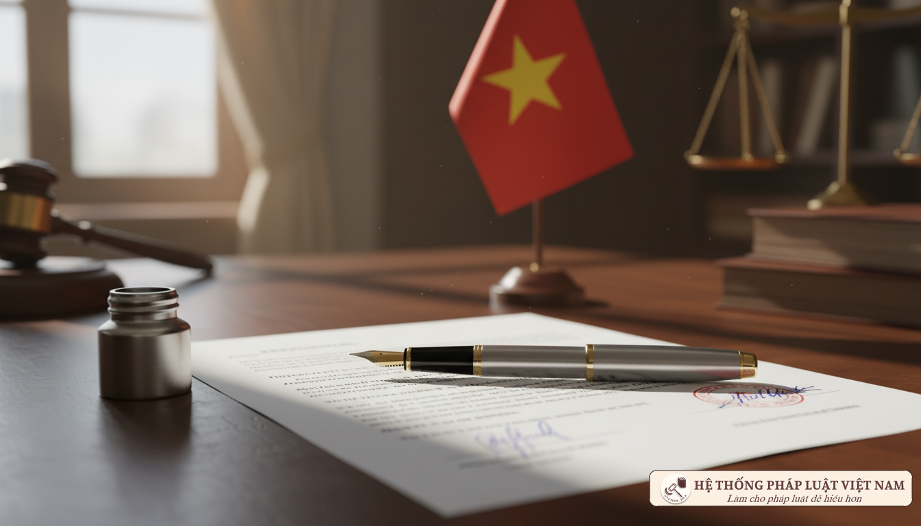 Văn bản pháp luật và bút ký trên bàn làm việc