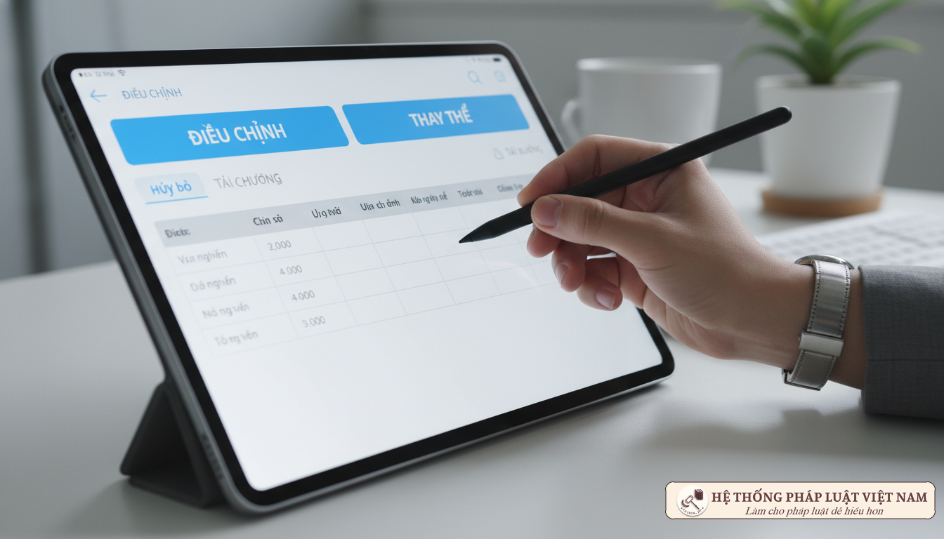 Giao diện điều chỉnh hóa đơn điện tử trên máy tính bảng