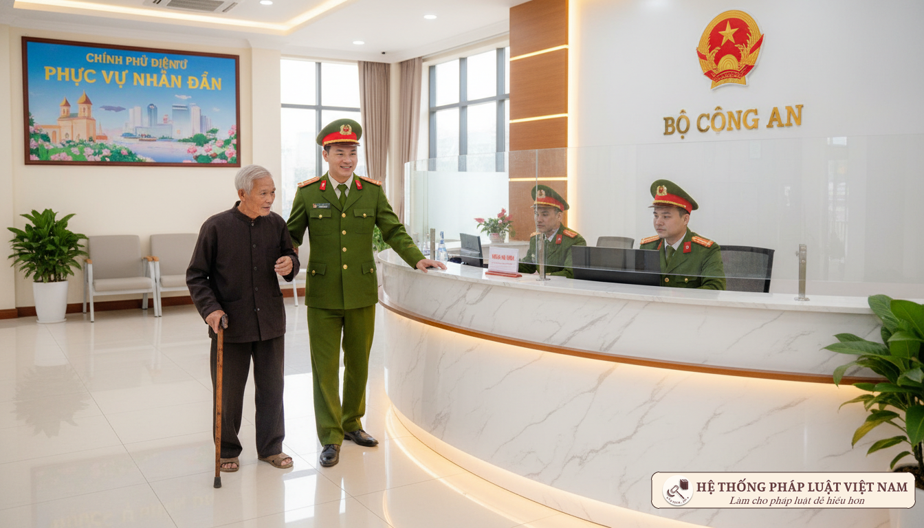 Cán bộ công an hướng dẫn người dân