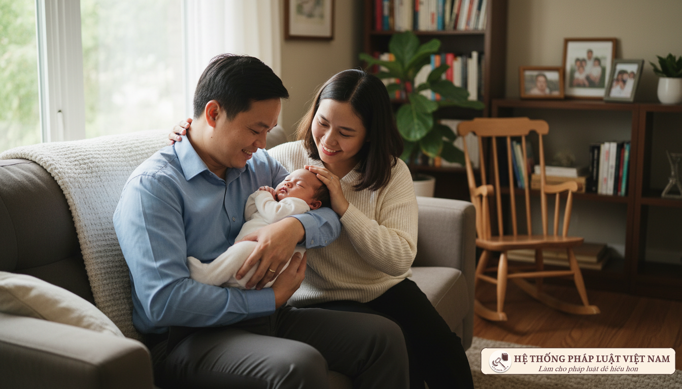 Gia đình giáo viên hạnh phúc bên con nhỏ