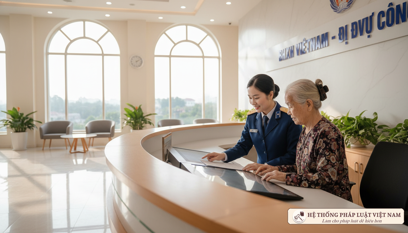 Cán bộ BHXH hướng dẫn người dân