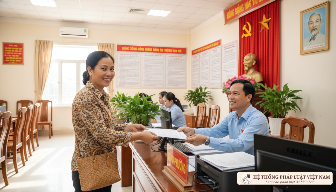 Người dân nộp hồ sơ tại UBND xã phường