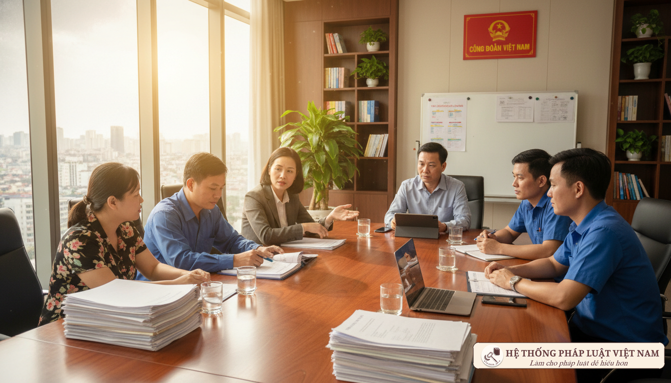 Cán bộ công đoàn thảo luận chính sách