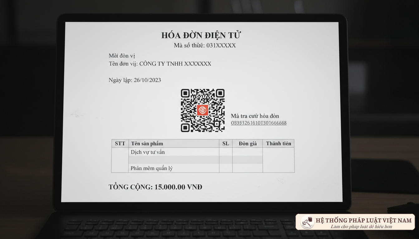 Màn hình hiển thị hóa đơn điện tử có mã QR của cơ quan thuế
