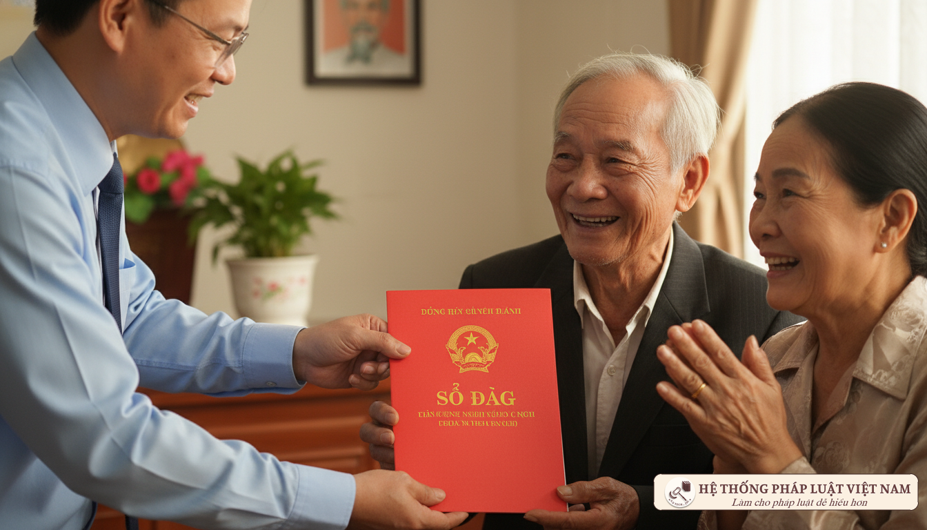 Trao sổ đỏ cho người dân tại xã