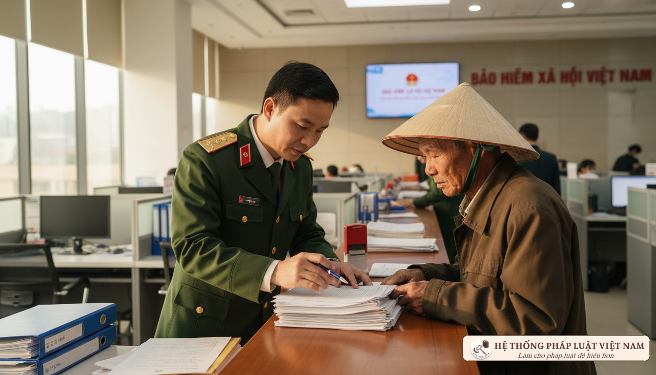 Cán bộ bảo hiểm xã hội hướng dẫn người dân