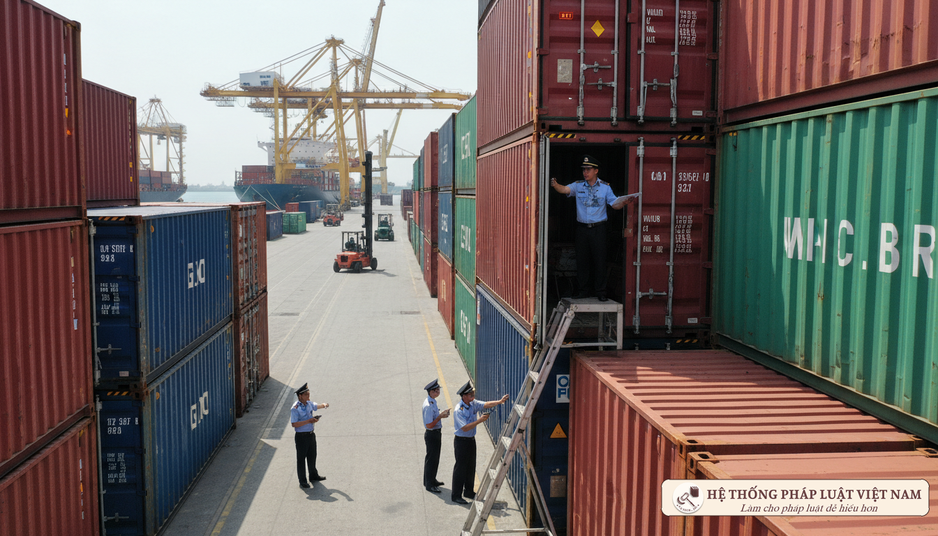 Cán bộ Hải quan kiểm tra container hàng hóa
