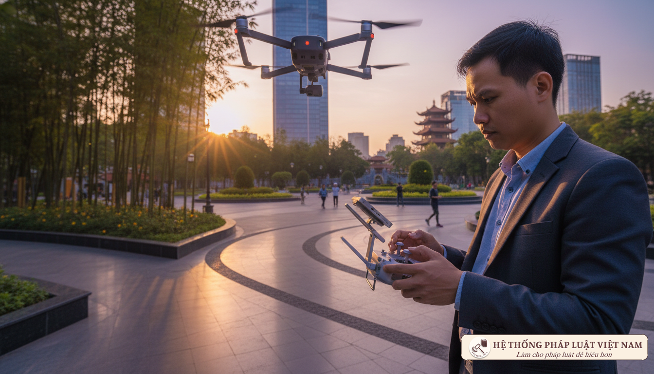 Người đàn ông Việt Nam đang điều khiển flycam chuyên nghiệp