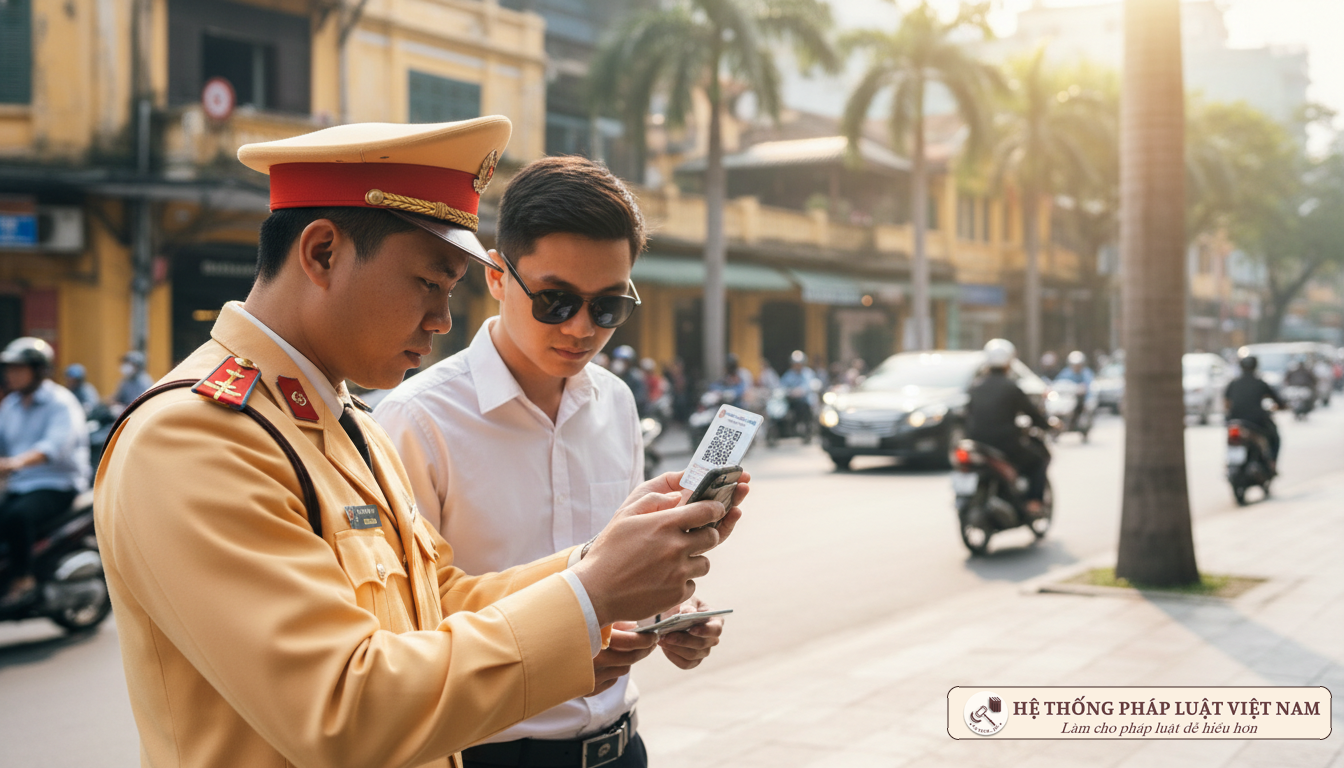 Cảnh sát giao thông kiểm tra GPLX qua mã QR