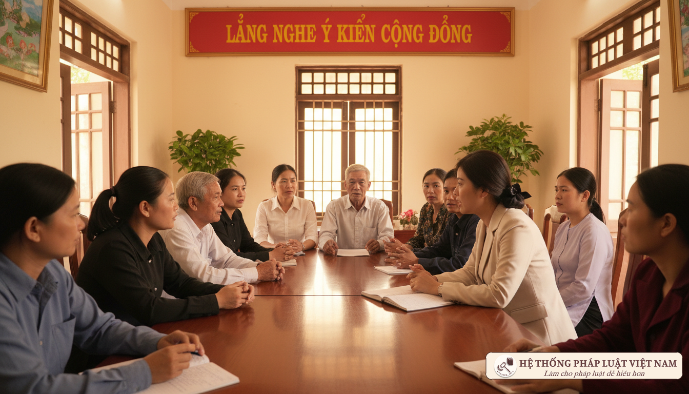 Cán bộ tiếp xúc và lắng nghe ý kiến nhân dân