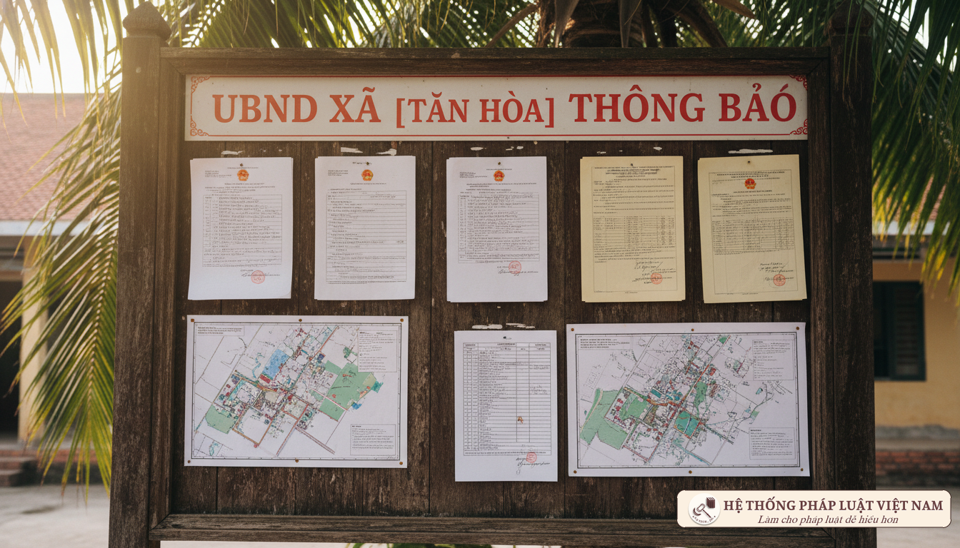 Bảng niêm yết công khai tại UBND xã