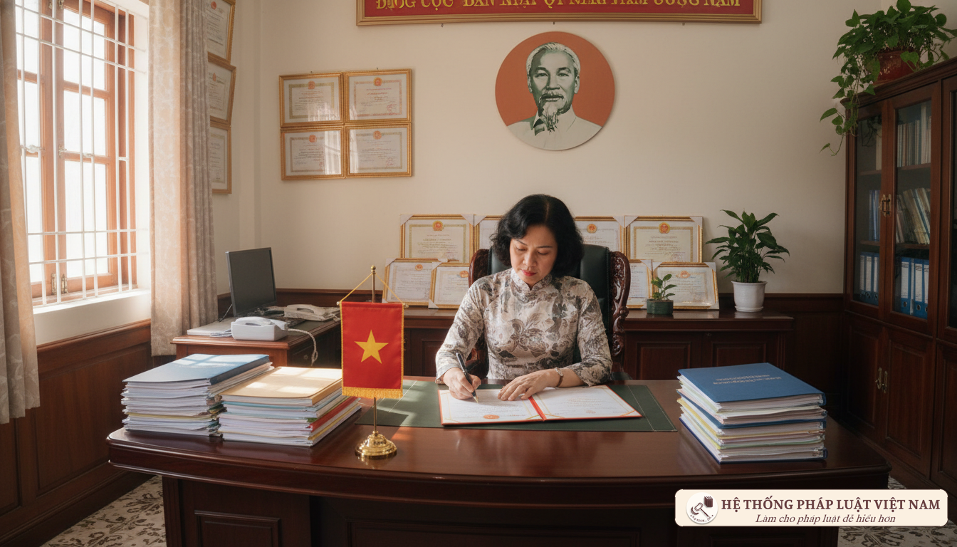 Hiệu trưởng ký xác nhận học bạ