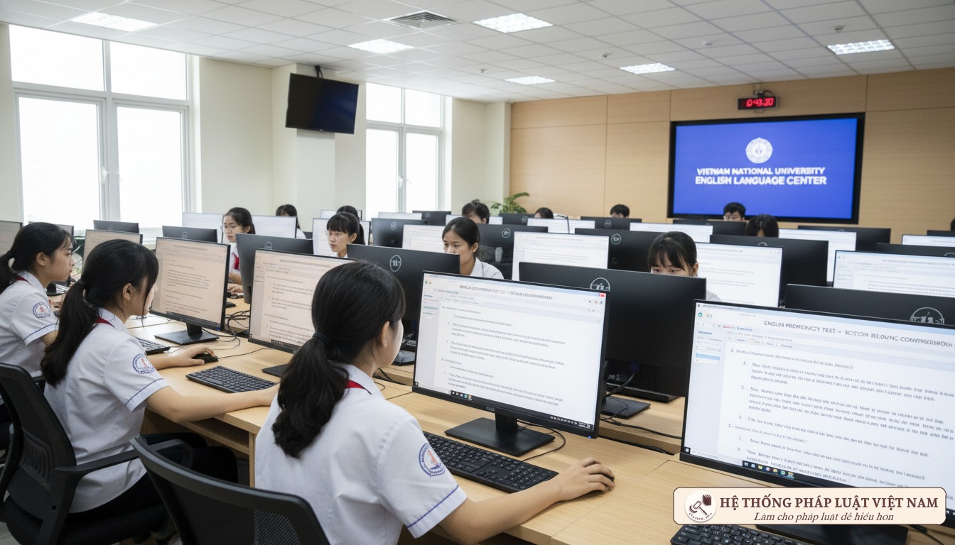 Thí sinh thực hiện bài thi đánh giá năng lực ngoại ngữ trên máy tính