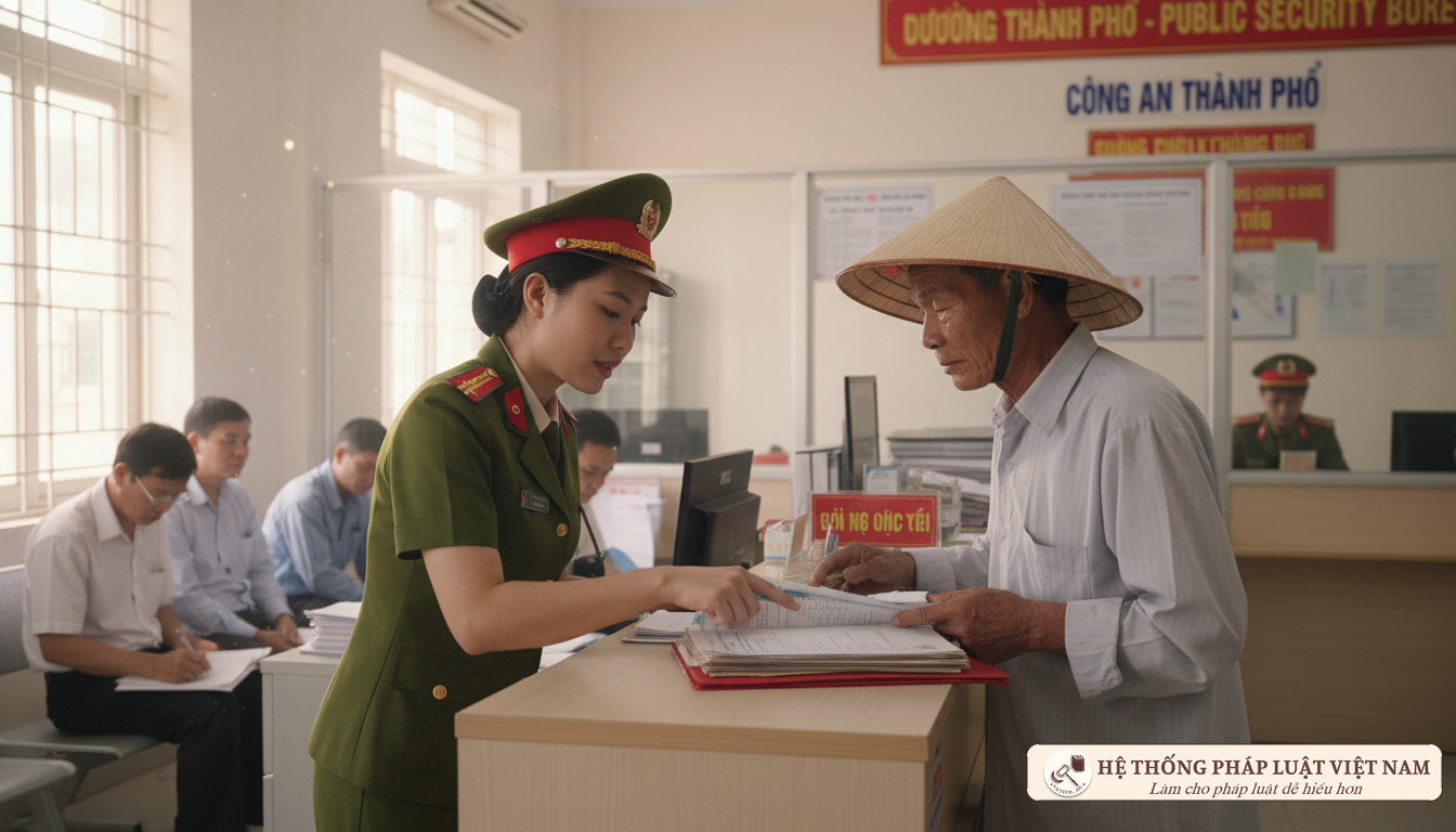 Cán bộ công an hướng dẫn làm CCCD